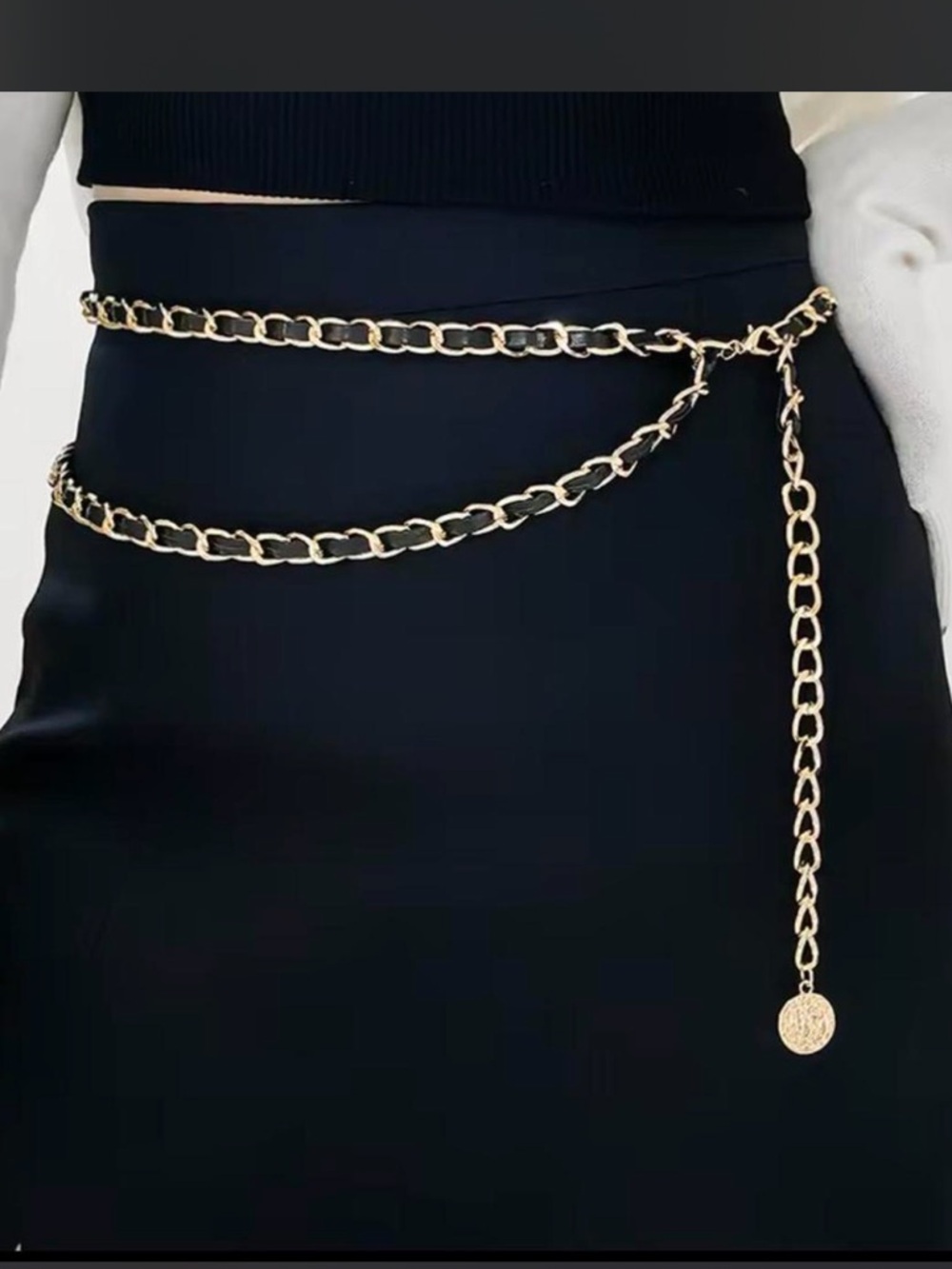 Gold Layered Chain Waist Belt with Coin Charm